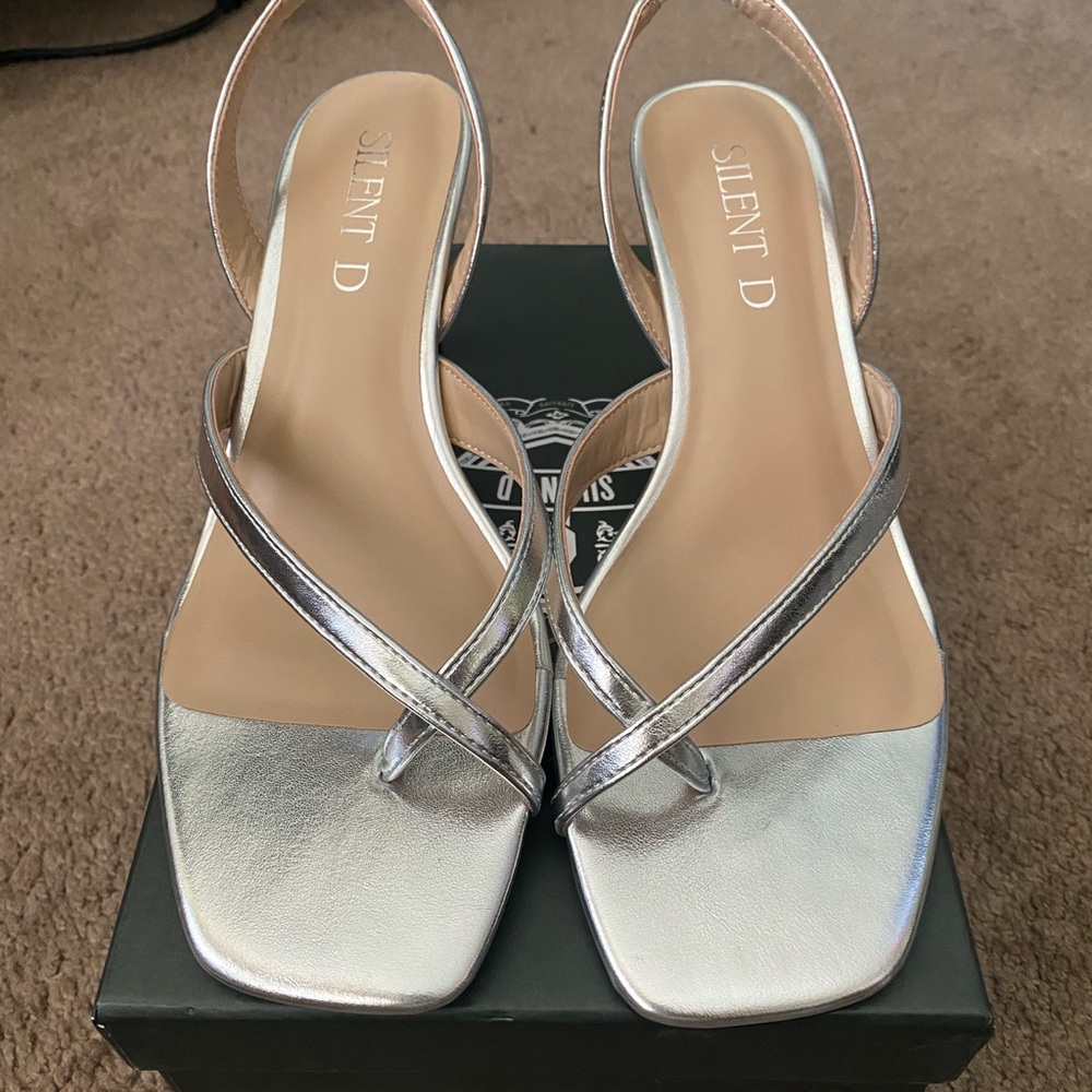 Silent D Metallic Silver Slingback Sandals